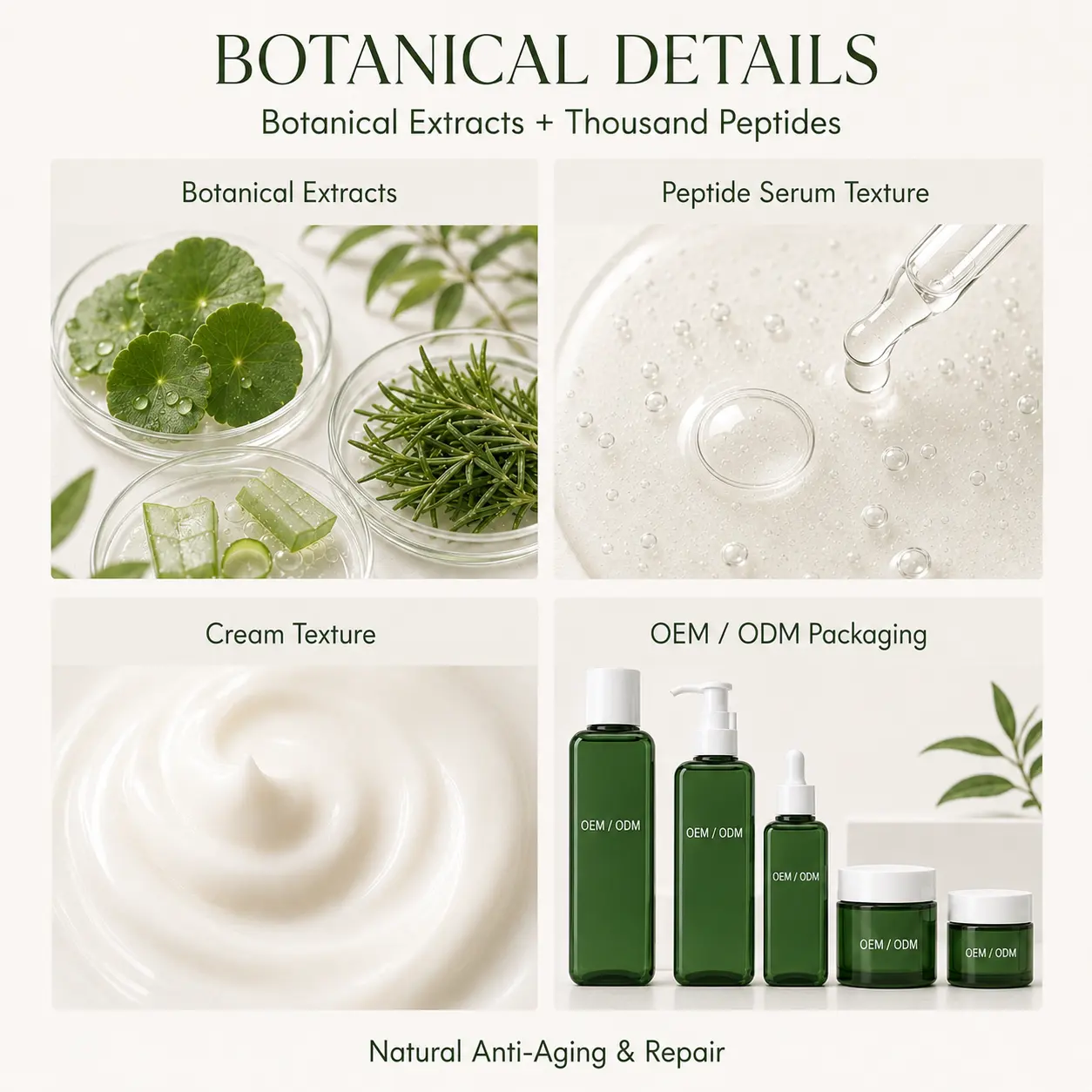 OEM Private Label Botanical Peptide Anti Aging Set Firming Repairing Custom Formula for Mature Skin Brand detail
