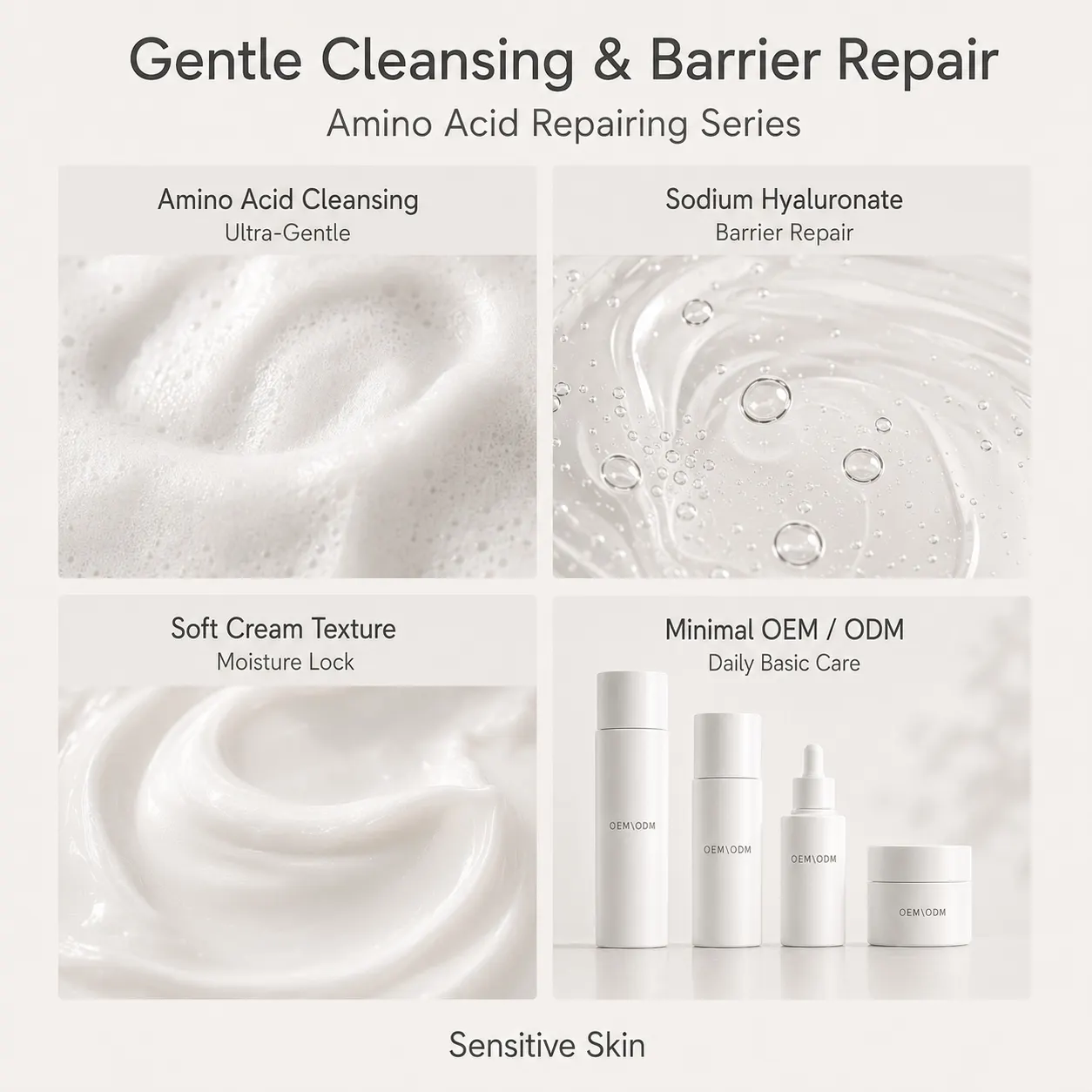 OEM Private Label Amino Acid Repairing Skincare Set Gentle Cleansing & Barrier Repair Custom Formula & Packaging Manufacturer