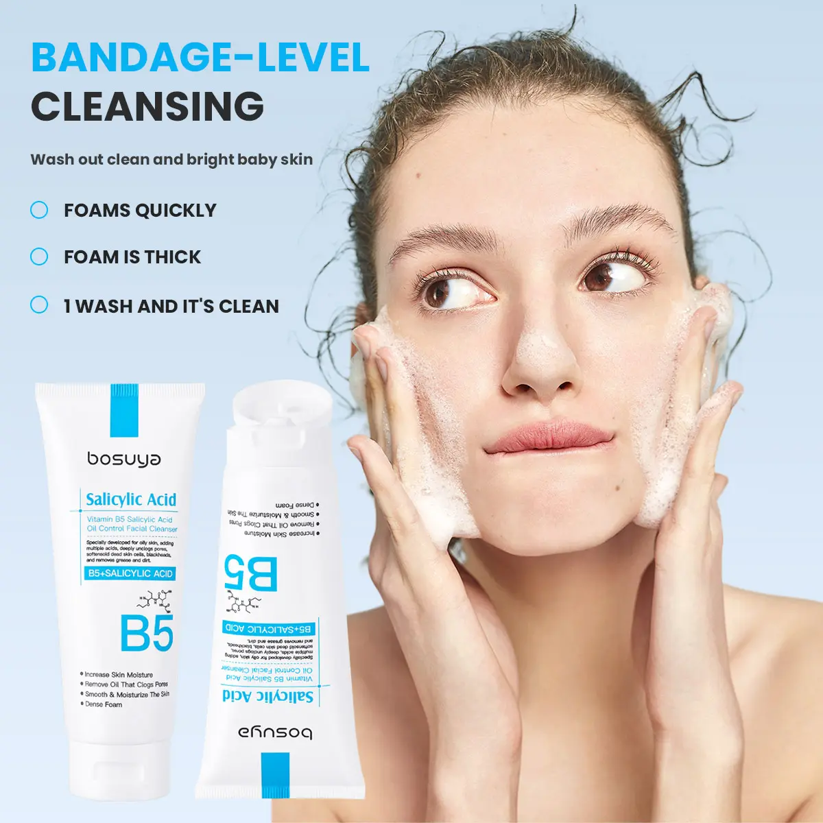 Private Label OEM B2135 Salicylic Acid Foam Facial Cleanser Hydrating Moisturizing Oil Control Shrink Pores Deep Clean All Skin