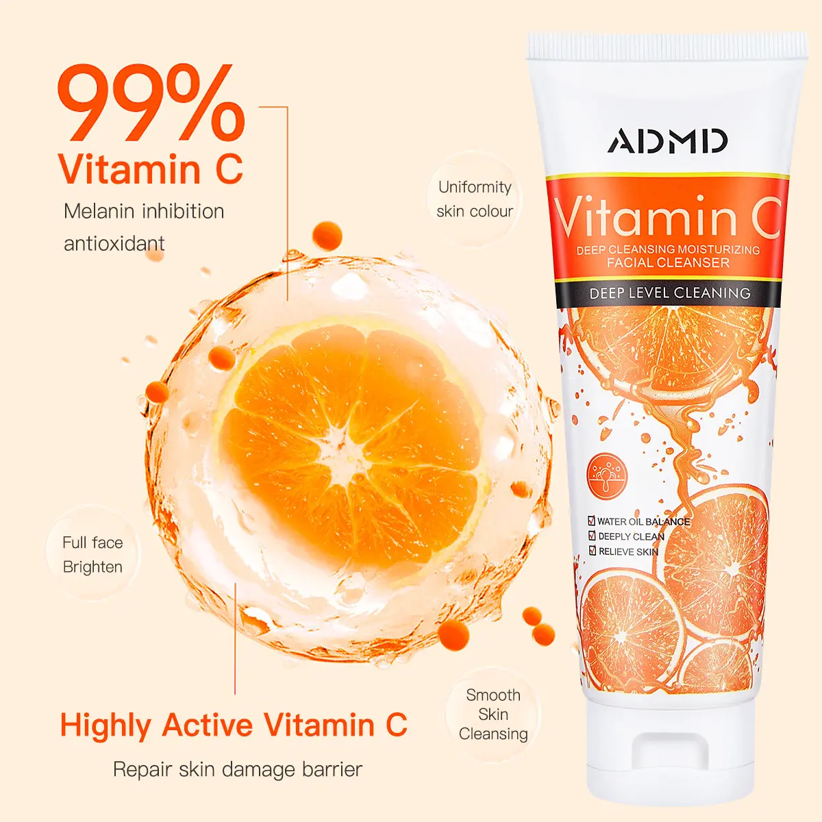 Manufacturer Custom Logo OEM ODM Vitamin C Face Wash Gel Deep Cleansing Oil Control Pore Minimizer Private Label