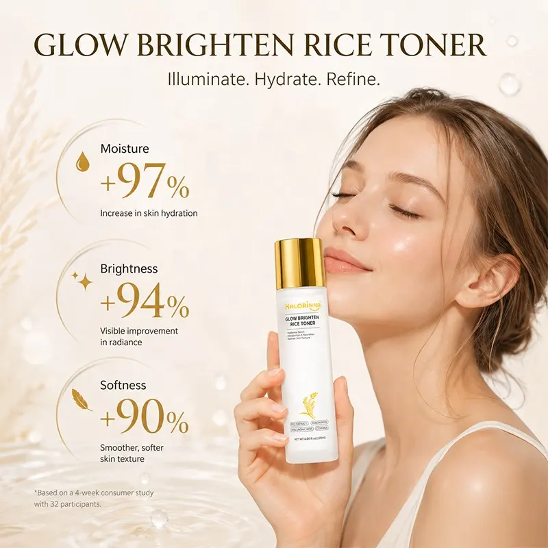 HALORINNA Brightening Rice Extract Niacinamide Hydrating Calming Liquid Toner 120ml for Natural Skin Radiance & Hydration
