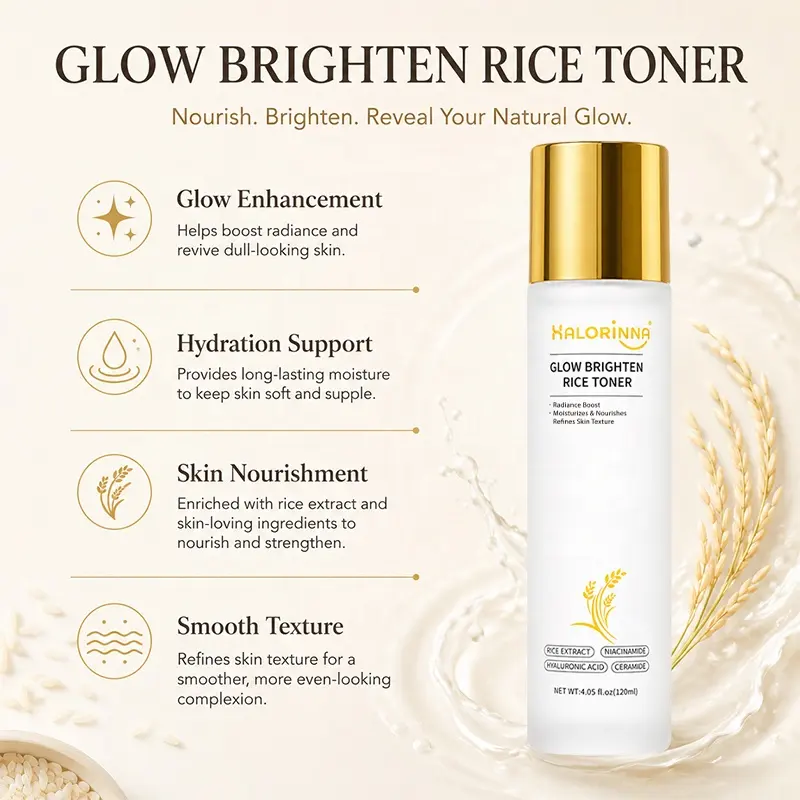 HALORINNA Rice Ferment Facial Toner 120ml Brighten Long-Lasting Hydration Smooth Soften Coarse Dry Skin Facial Soothing Care