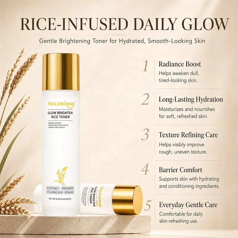 HALORINNA Rice Ferment Facial Toner 120ml Brighten Long-Lasting Hydration Smooth Soften Coarse Dry Skin Facial Soothing Care