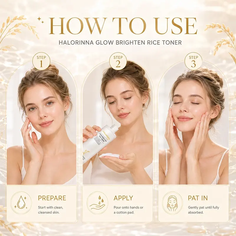 HALORINNA Rice Ferment Facial Toner 120ml Brighten Long-Lasting Hydration Smooth Soften Coarse Dry Skin Facial Soothing Care