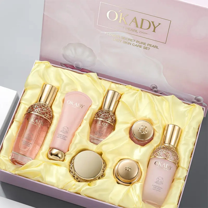 O'KADY Pearl Essence 7pcs Skincare Set | Brightening, Firming & Moisturizing Beauty Kit | Full Face Anti-Aging Treatment Set