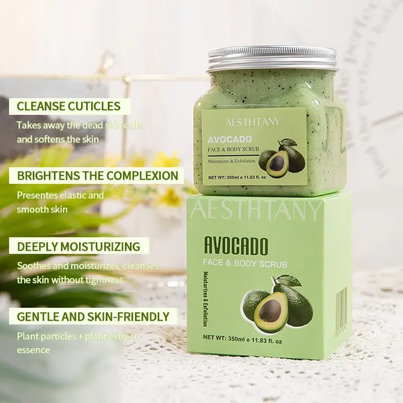 AESTHTANY Avocado Fruit Face Body Scrub 350ml | Clear Cuticles Gently Purify Skin | Moisturizing Exfoliating Softening for All