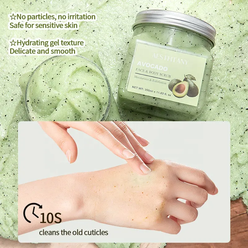 AESTHTANY Avocado Fruit Face Body Scrub 350ml | Clear Cuticles Gently Purify Skin | Moisturizing Exfoliating Softening for All