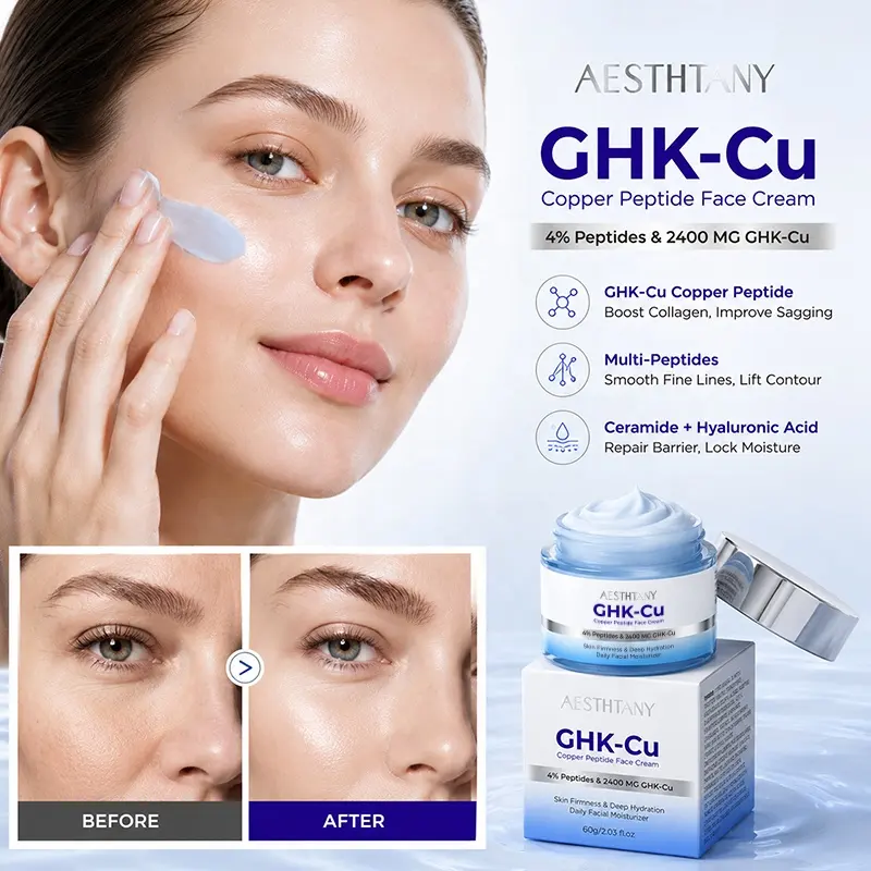 AESTHTANY 60g GHK-Cu Copper Peptide Face Cream Deep Hydrating Nourishing Firming Smoothing for Daily Face Moisturizing Care OEM