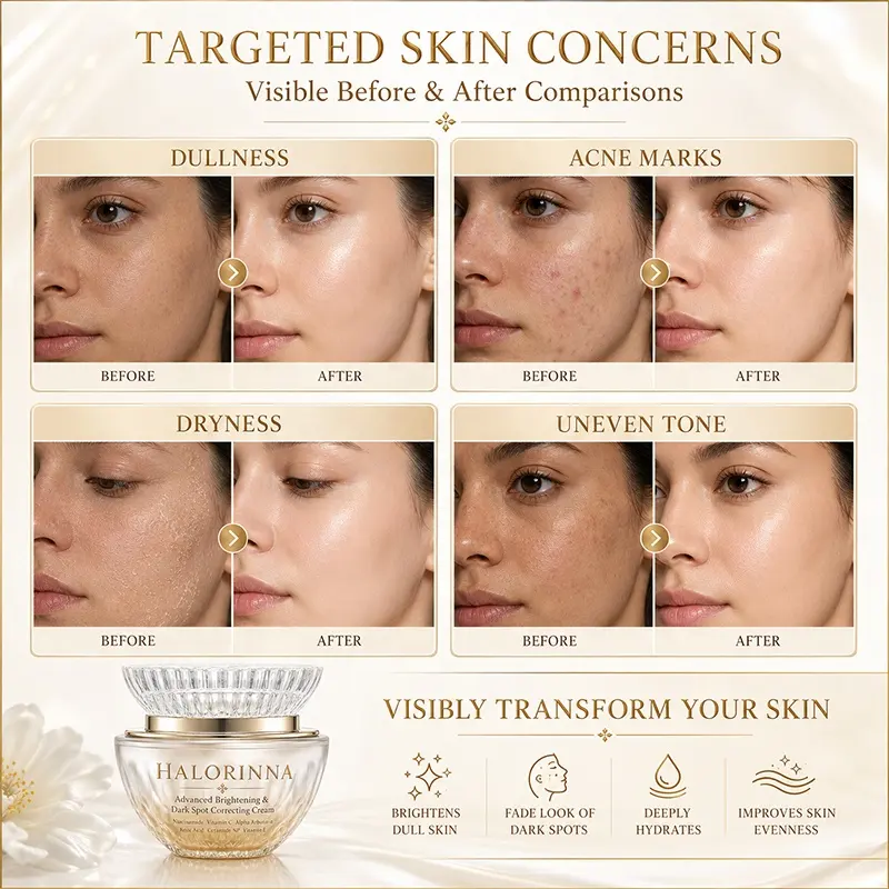 HALORINNA Brightening & Dark Spot Correcting Cream 50g Long-lasting Moisture Smoothing Dryness Rough Skin Daily Hydrating Care