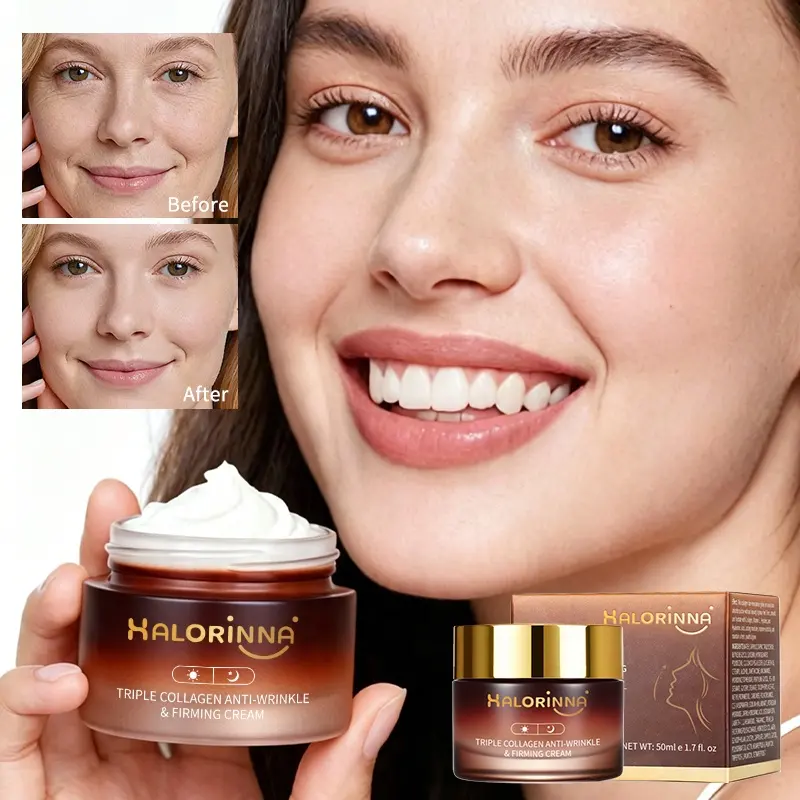 HALORINNA 50g Triple Collagen Firming Face Cream Deep Nourish Long Lasting Moisture Lift Sagging Skin Facial Care Wholesale