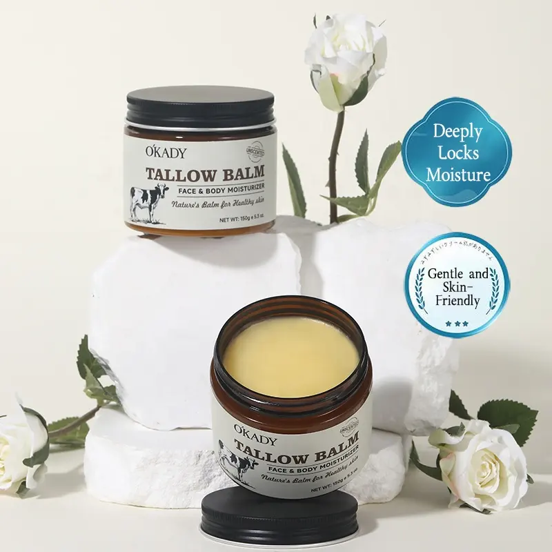 O'KADY 150g Natural Beef Tallow Hydrating Cream Moisturizer for Face & Body Nourishing Formula for Dry Rough Damaged Skin