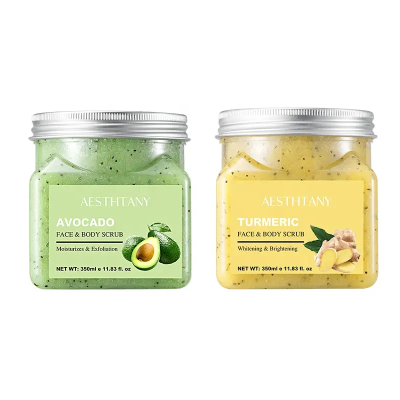 OEM AESTHTANY Avocado Turmeric Body Scrub 350ml | Clear Cuticles Moisturize | Exfoliating Soften Skin Private Label
