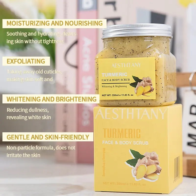 OEM AESTHTANY Avocado Turmeric Body Scrub 350ml | Clear Cuticles Moisturize | Exfoliating Soften Skin Private Label