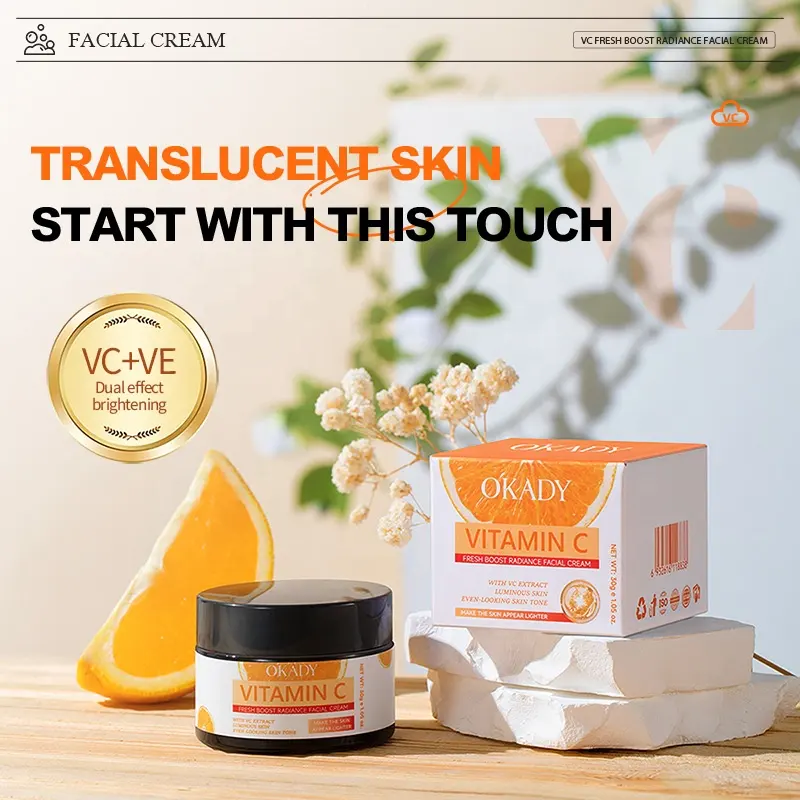 O'KADY VC Face Cream 30g Vitamin C Whitening Moisturizer Refreshing Anti Wrinkle Hydrating Cream for Glowing Radiant Skin