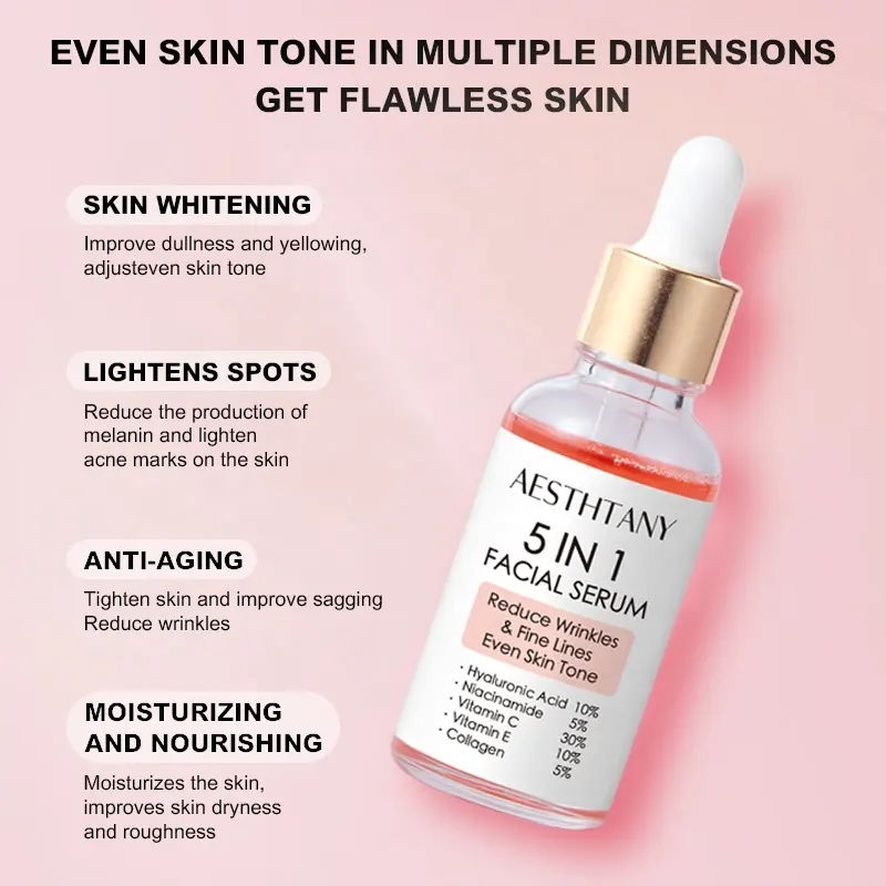 AESTHTANY 5 in 1 Facial Serum 30ml Tighten Skin Improve Sagging Long-lasting Moisture Brighten Daily All Skin Facial Nourishing