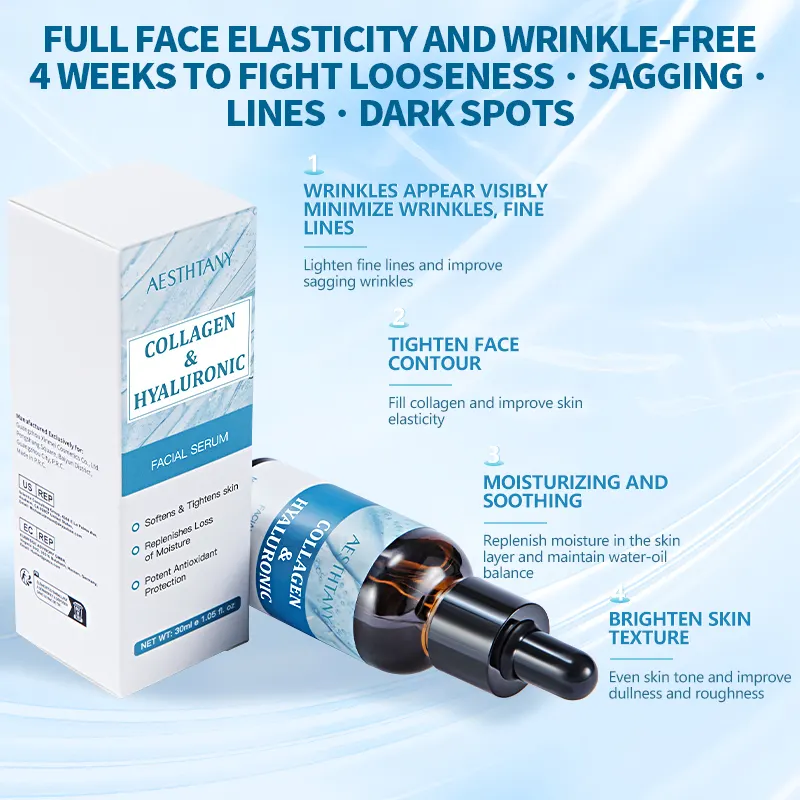 AESTHTANY Collagen Hyaluronic Acid Serum 30ml Deep Hydrating Moisturizing OEM ODM Anti-aging Facial Essence Supplier