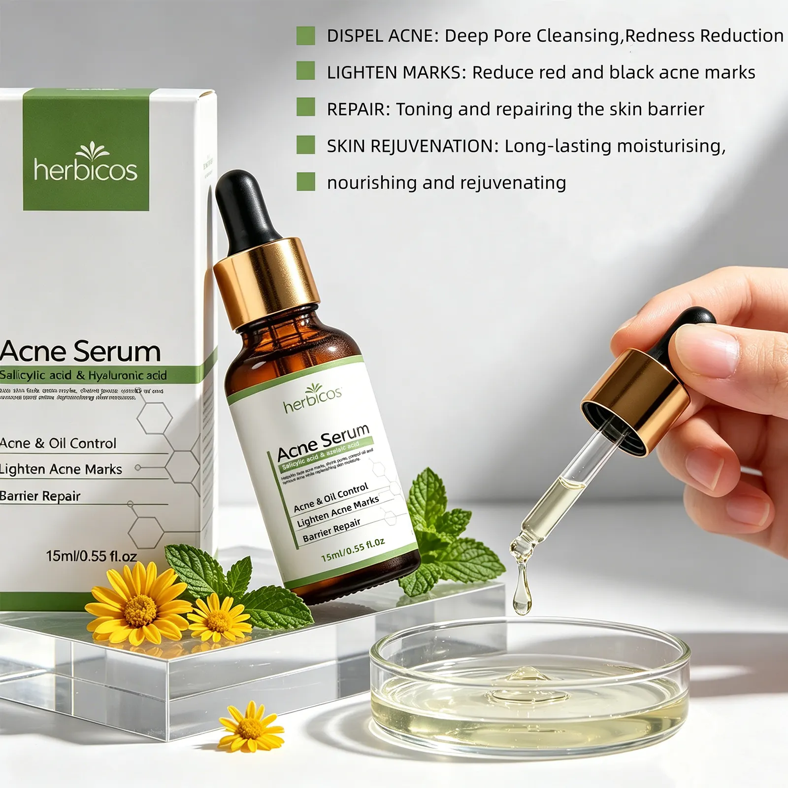 2% Salicylic Acid Anti-Acne Serum BHA Niacinamide Face Treatment Scar Removal Fade Acne Marks Soothe Redness Private Label OEM