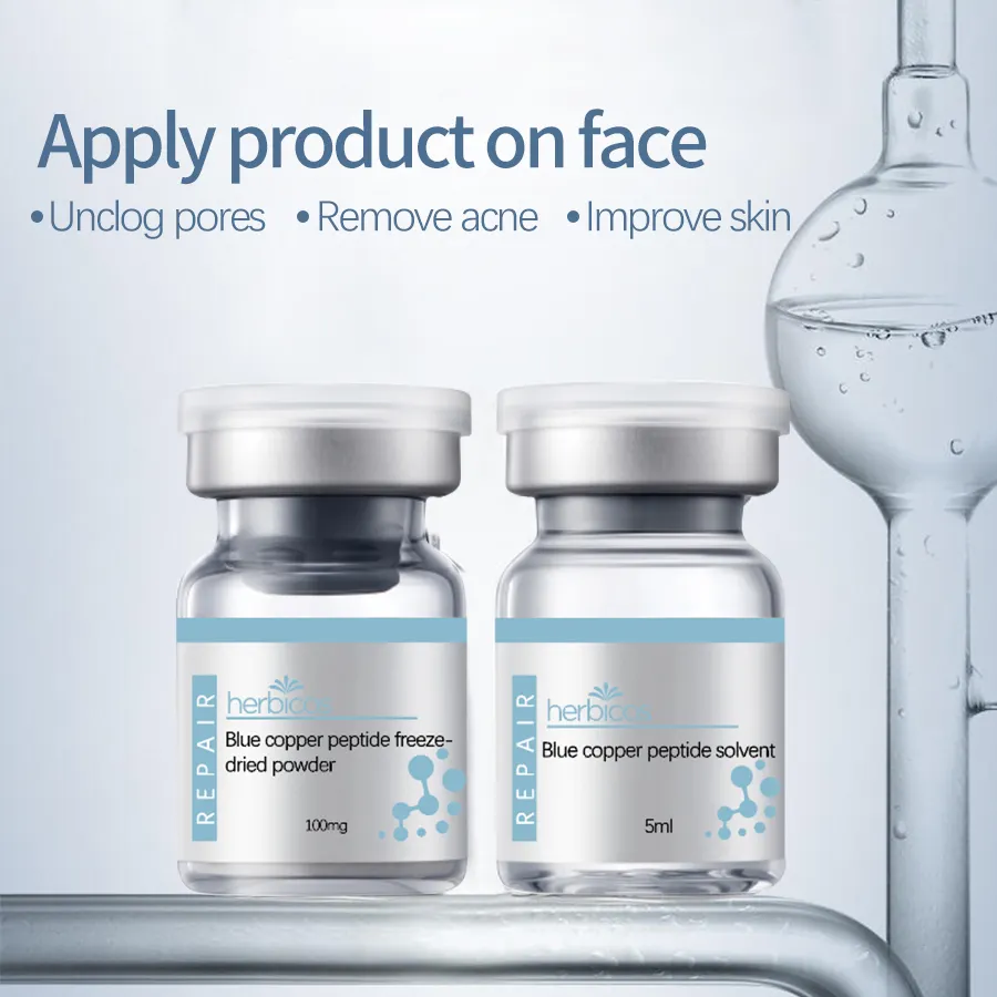 Copper Peptide Lyophilized Powder Skin Care Anti-aging Firming Repairing Facial Blue GHK-Cu Copper Peptide Serum Private Label