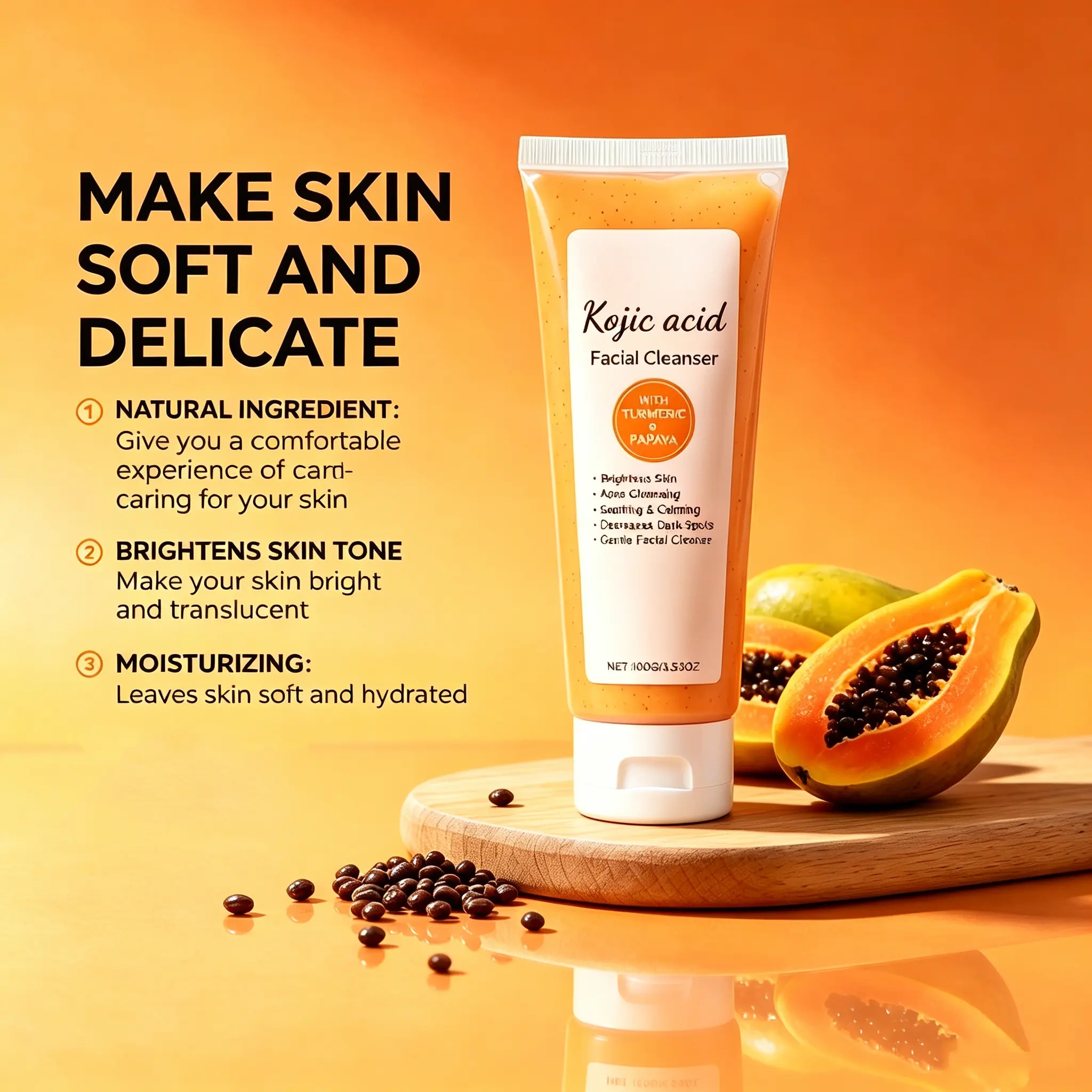Anti-Acne Foaming Face Wash Deep Cleansing Turmeric Papaya Vitamin C Gentle Whitening Exfoliating Facial Cleanser Private Label