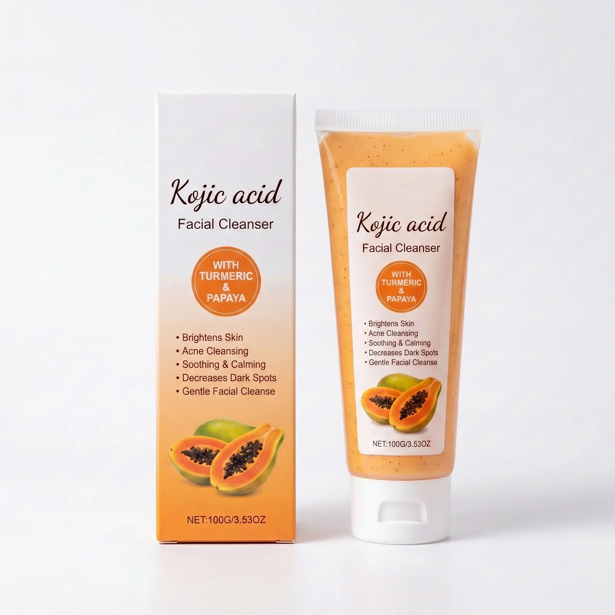 Anti-Acne Foaming Face Wash Deep Cleansing Turmeric Papaya Vitamin C Gentle Whitening Exfoliating Facial Cleanser Private Label