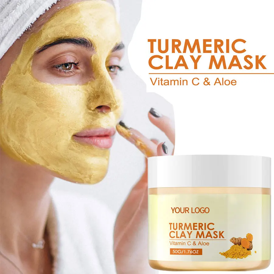Herbicos Wholesale OEM Vitamin C Turmeric Clay Mask for Skin Lightening Whitening Acne Relief Purify Pores Blackheads