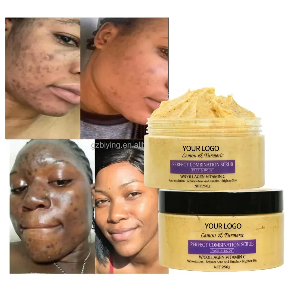 OEM Dead Skin Remover Natural Turmeric & Lemon Brightening Moisturizing Sugar Exfoliating Scrub for Face