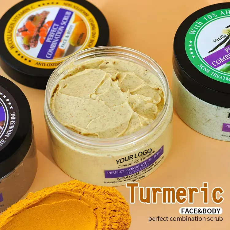 OEM Dead Skin Remover Natural Turmeric & Lemon Brightening Moisturizing Sugar Exfoliating Scrub for Face