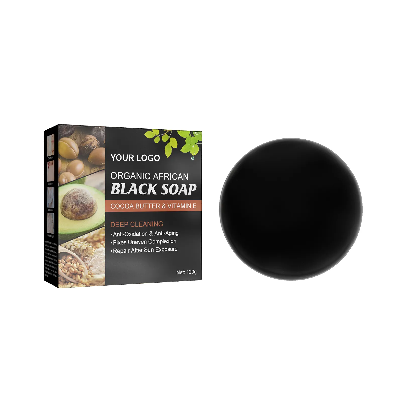 OEM ODM Private Label Pure Natural Organic African Black Soap Handmade Treatment Whitening Moisturizing Deep Cleaning Bath Soap