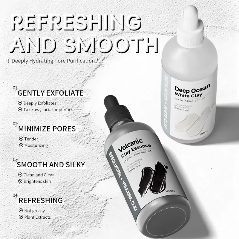 OEM Private Label Volcanic Clay Exfoliating Serum Deep Pore Cleansing Brightening Skin Custom Formula for Beauty Brand