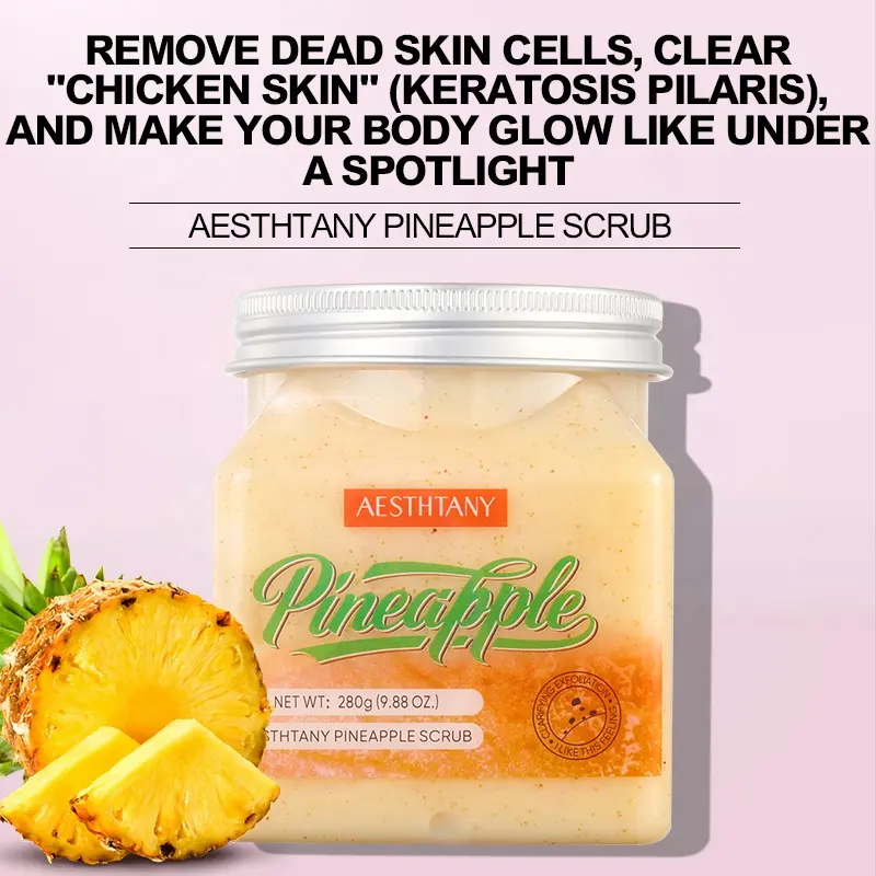 AESTHTANY Pineapple Fruit Body Scrub Gentle Exfoliator Nourish Rough Skin Brighten Dull Complexion Post-Shower SkinCare