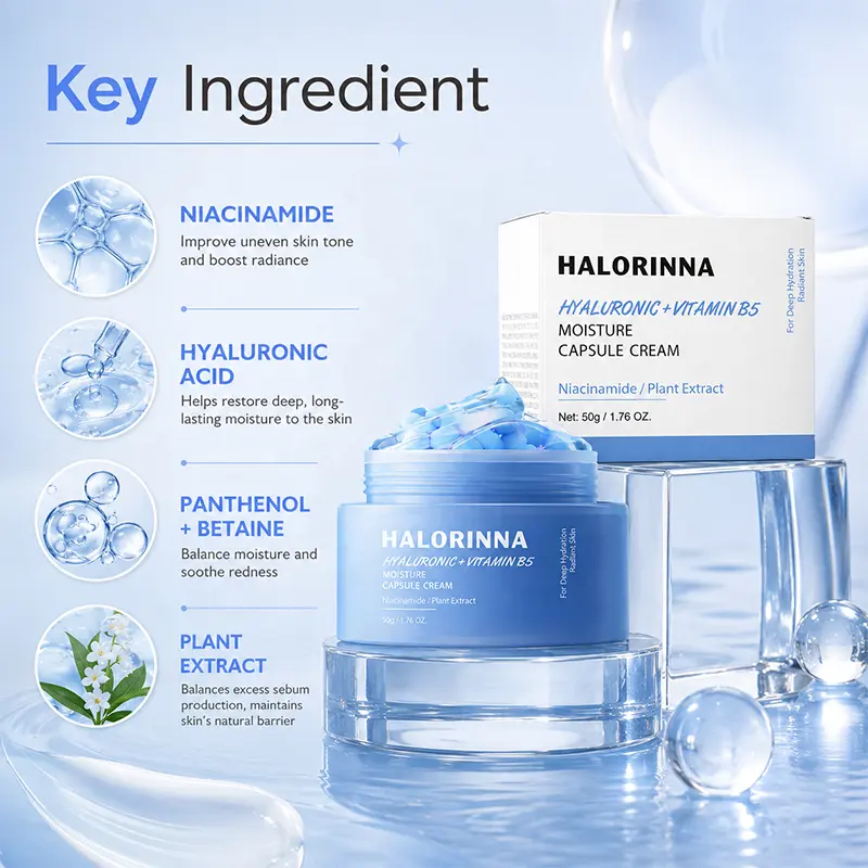 HALORINNA OEM 50g Hyaluronic Vitamin B5 Revitalizing Capsule Cream Regulation Restore Translucent Glow Moisturizing Repair Care