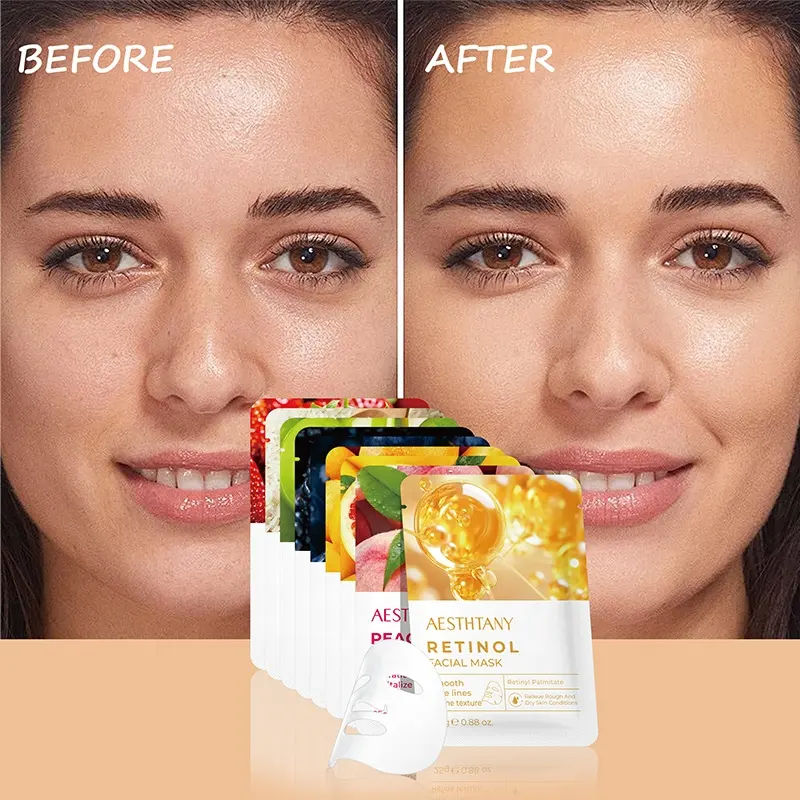 AESTHTANY Fruit Face Mask 25g*10 Sheets Deep Hydrating Facial Mask Pack Vitamin C Brightening Sheet Mask for Skincare