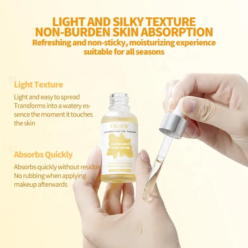 O'KADY Niacinamide Vegan Facial Serum 30ml Brightening Lightening Moisturizing Radiance Boosting Skincare OEM Wholesale
