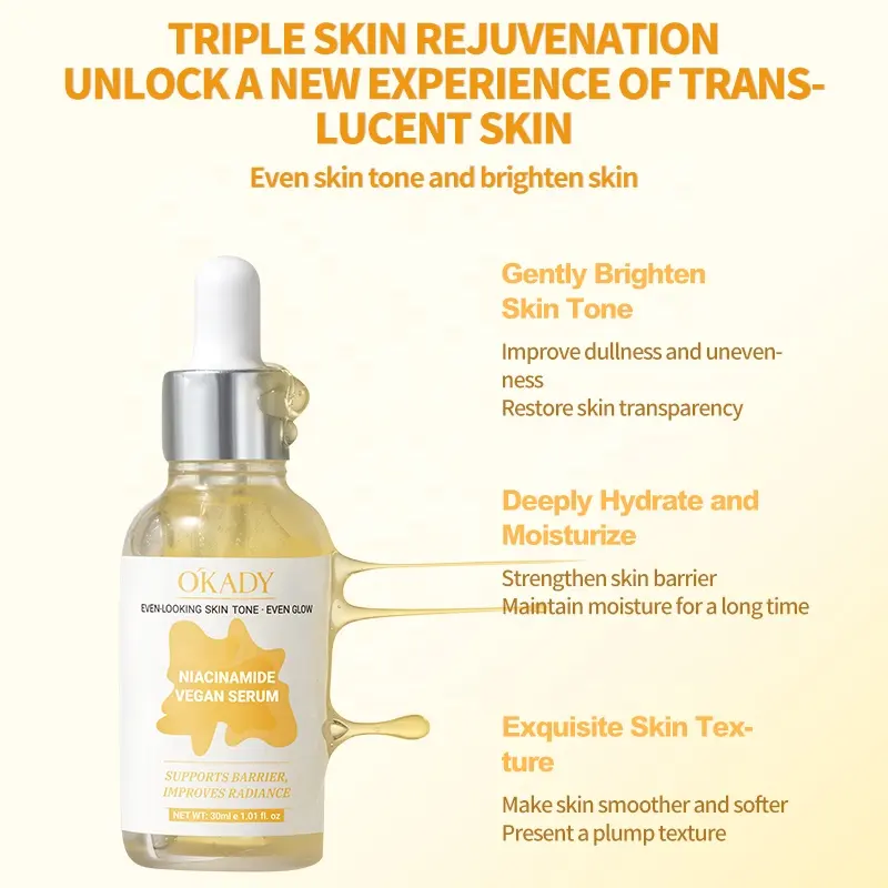 O'KADY Niacinamide Vegan Facial Serum 30ml Brightening Lightening Moisturizing Radiance Boosting Skincare OEM Wholesale