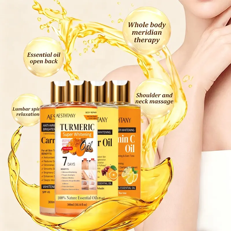 AESTHTANY Whitening Turmeric Repair Body Oil Anti Aging Sun Block Fade Hyperpigmentation Hydrating Body Care OEM Wholesale