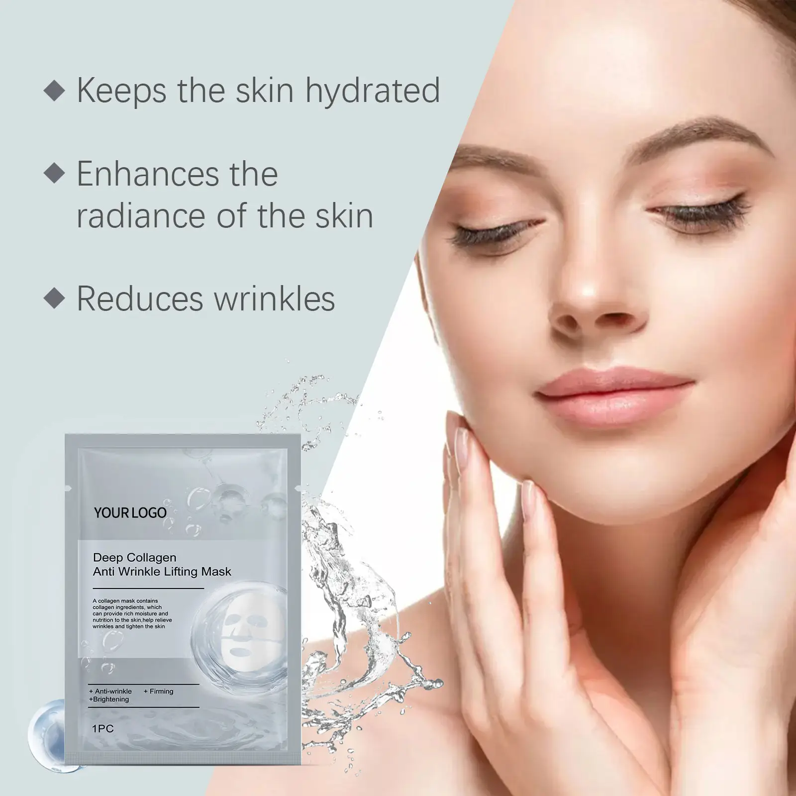 Private Label Wholesale Deep Collagen Facial Mask Sheet Anti-Wrinkle Brightening Overnight Lifting Bio Collagen Face Mask OEM detail