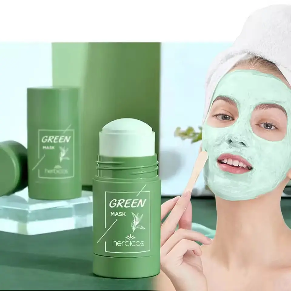 Private Label Green Tea Extract Face Mask Stick Vitamin C Infused Anti-Acne Volcanic Mud Cleanses Pores Oil Control Nose Use detail