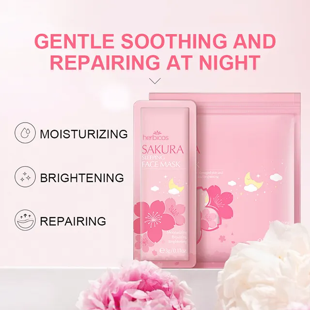 Herbicos Natural Plant Extraction Portable Travel Face Wash Free Brightening Sakura Sleeping Facial Mask