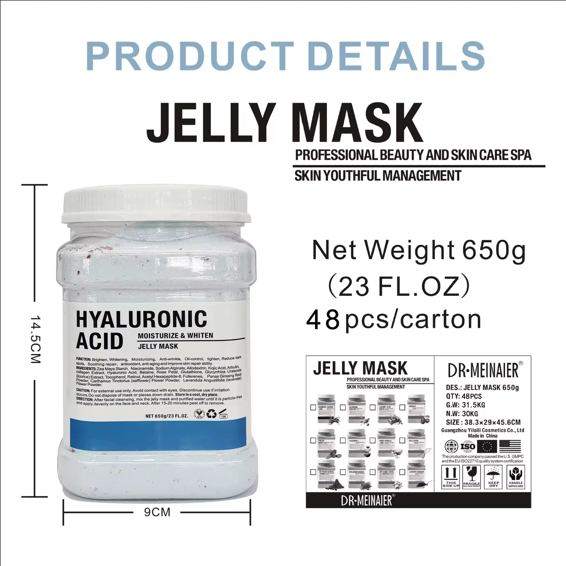 Vegan 650g Hyaluronic Acid Mask Powder Facial Moisturizing Peeling Soft Collagen Jelly for Face Neck Hand Body Use