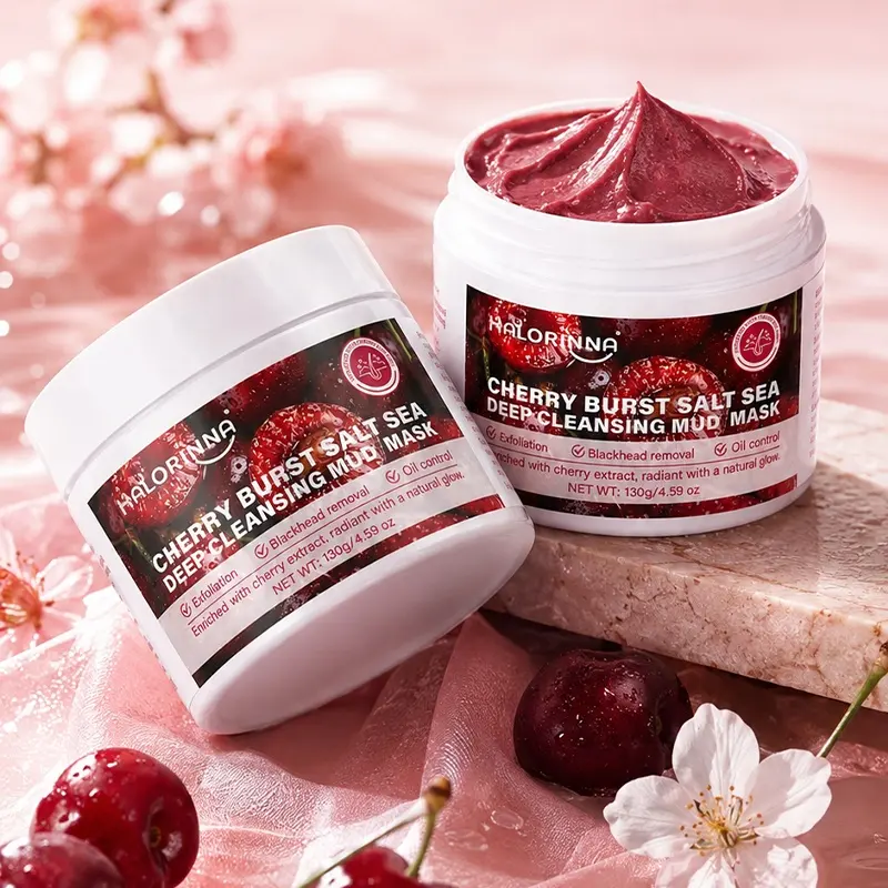 HALORINNA 130g Cherry Deep Sea Mud Cleansing Mask Deep Cleansing Native Skin Luster Moisturizing Smoothing Daily Facial Care OEM