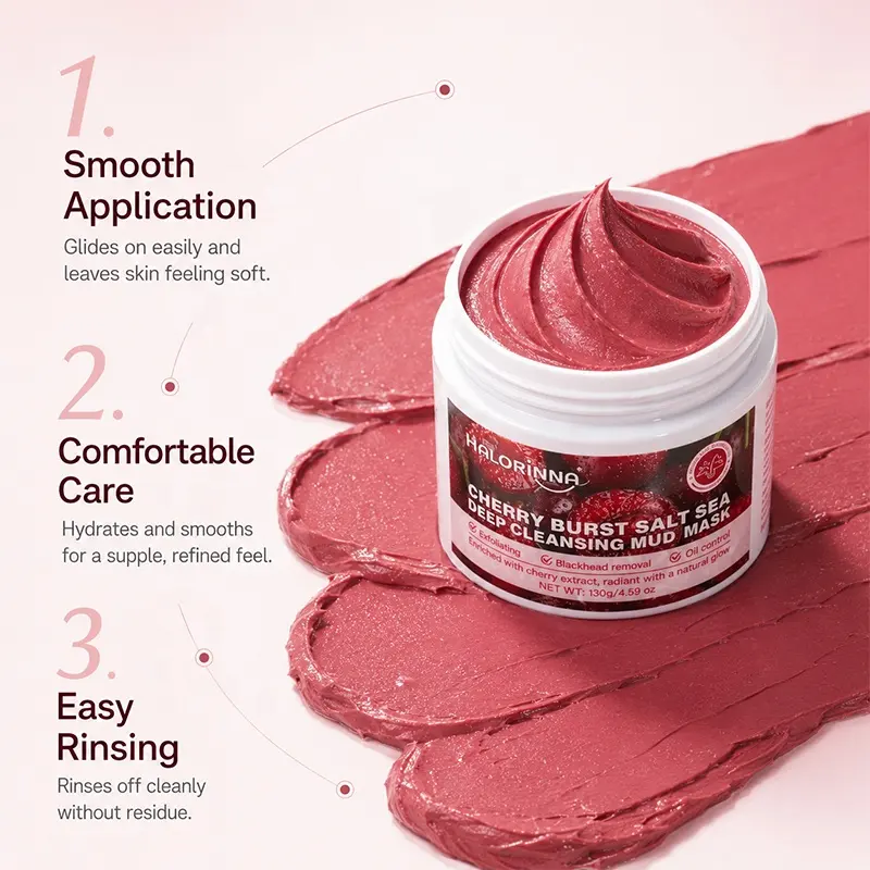 HALORINNA 130g Cherry Deep Sea Mud Cleansing Mask Deep Cleansing Native Skin Luster Moisturizing Smoothing Daily Facial Care OEM