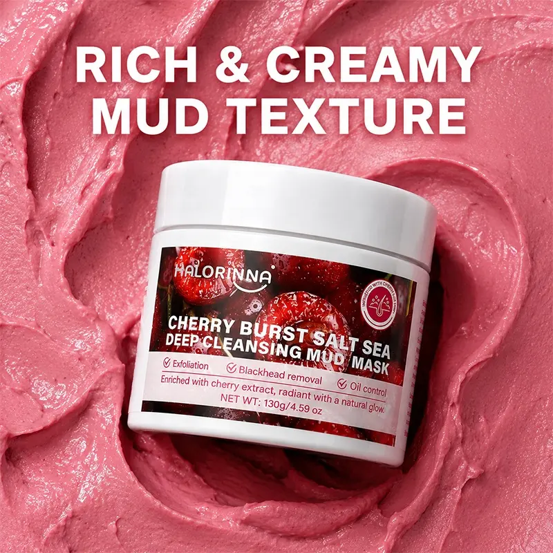 HALORINNA 130g Cherry Deep Sea Mud Cleansing Mask Deep Cleansing Native Skin Luster Moisturizing Smoothing Daily Facial Care OEM