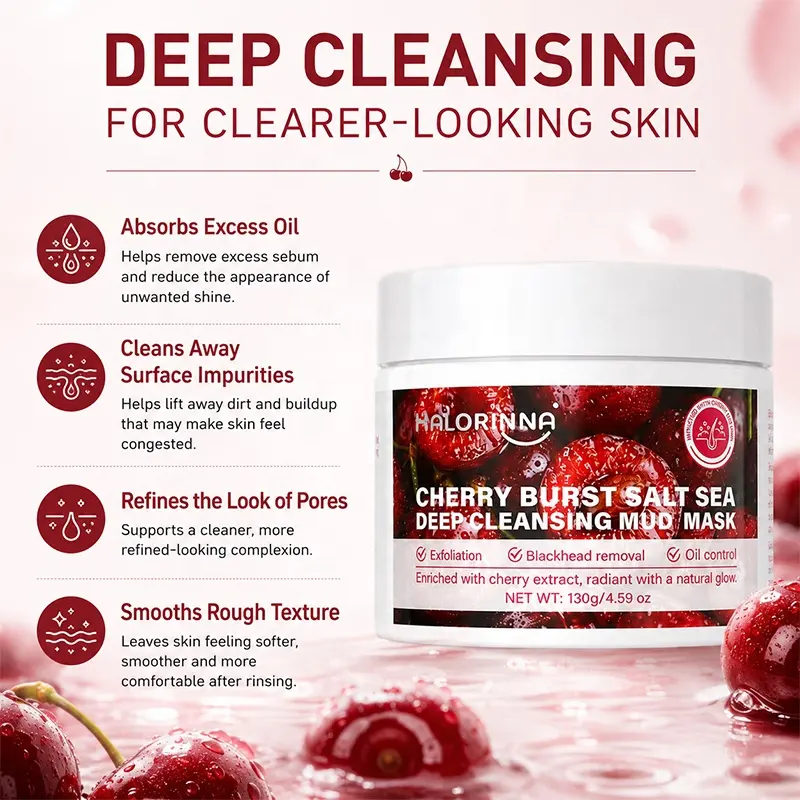 HALORINNA 130g Cherry Deep Sea Mud Cleansing Mask Deep Cleansing Native Skin Luster Moisturizing Smoothing Daily Facial Care OEM