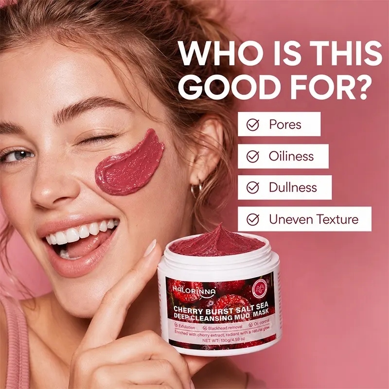 HALORINNA 130g Cherry Deep Sea Mud Cleansing Mask Deep Cleansing Native Skin Luster Moisturizing Smoothing Daily Facial Care OEM