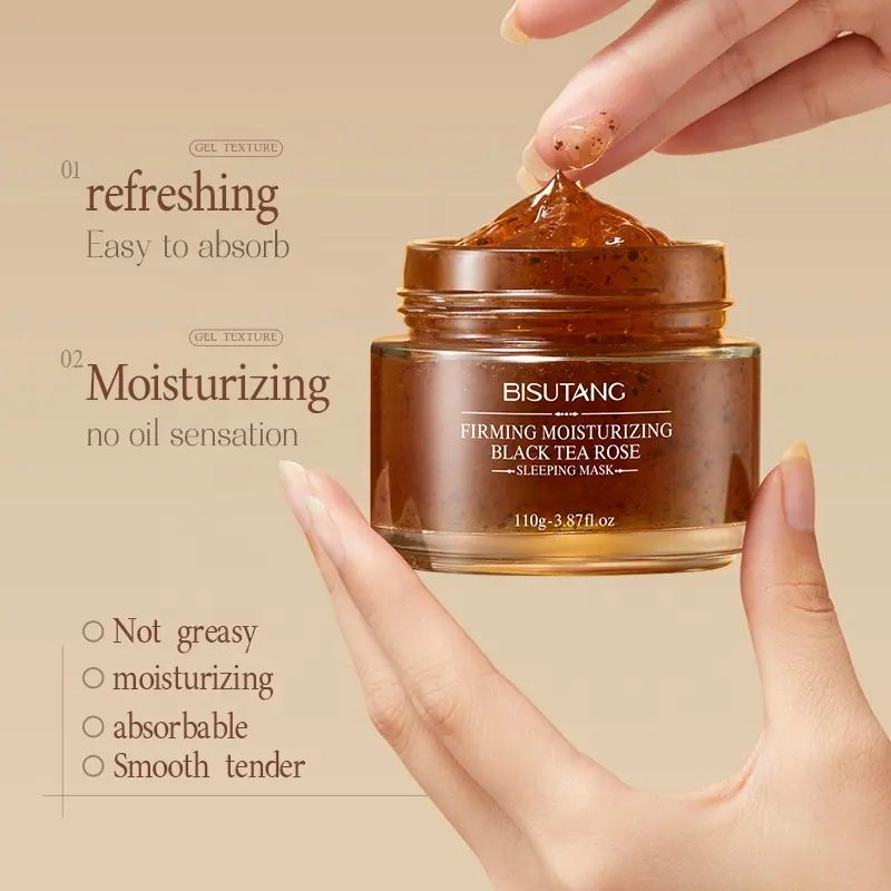 OEM Black Tea Rose Infused Overnight Facial Mask Continuous Hydrating Smoothing Stabilize Skin Soften Facial Nourishing Care