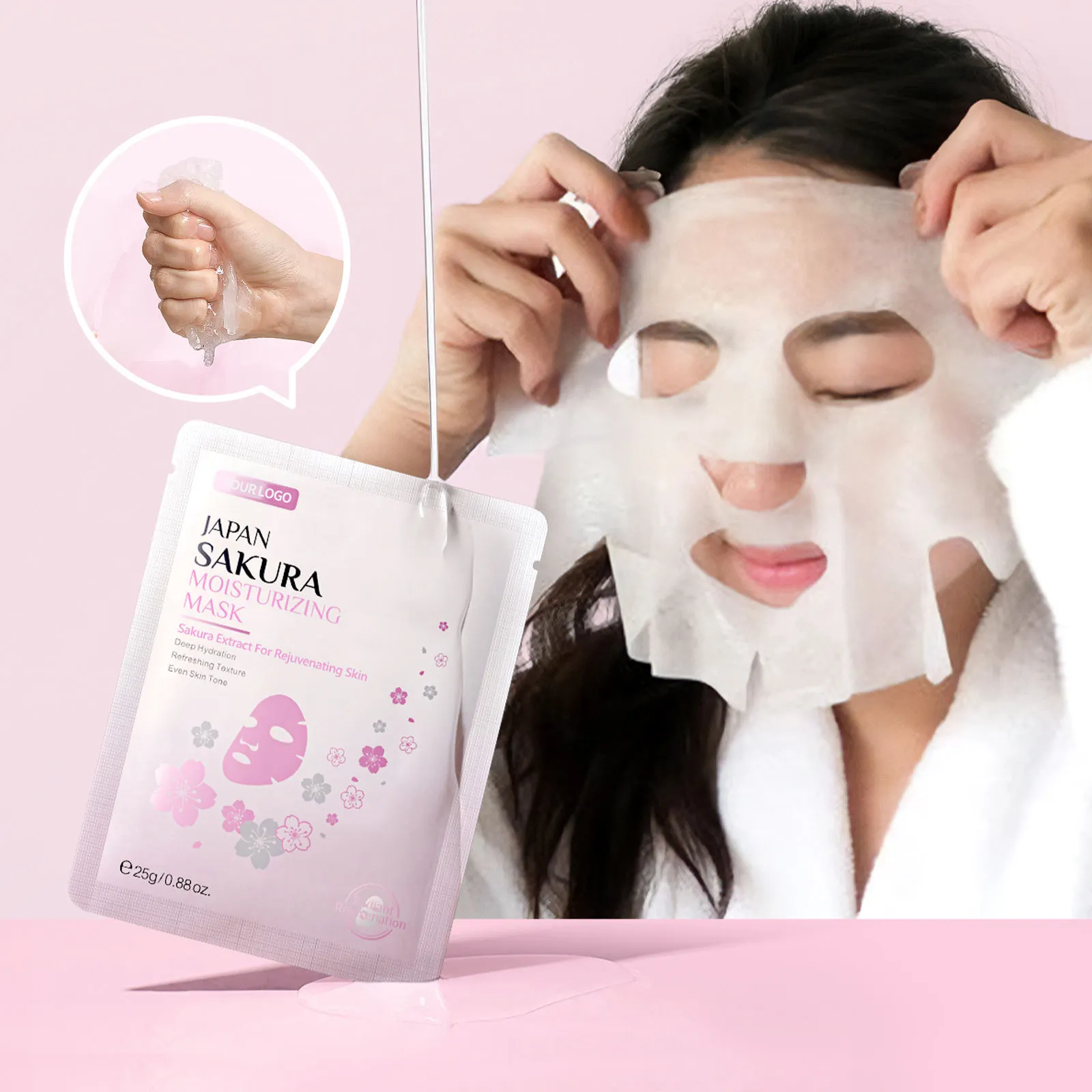 OEM Natural Japanese Sakura Facial Mask Brightening Hydrating Soothing Anti Oxidant for Mature Aging Skin Care Beauty Product