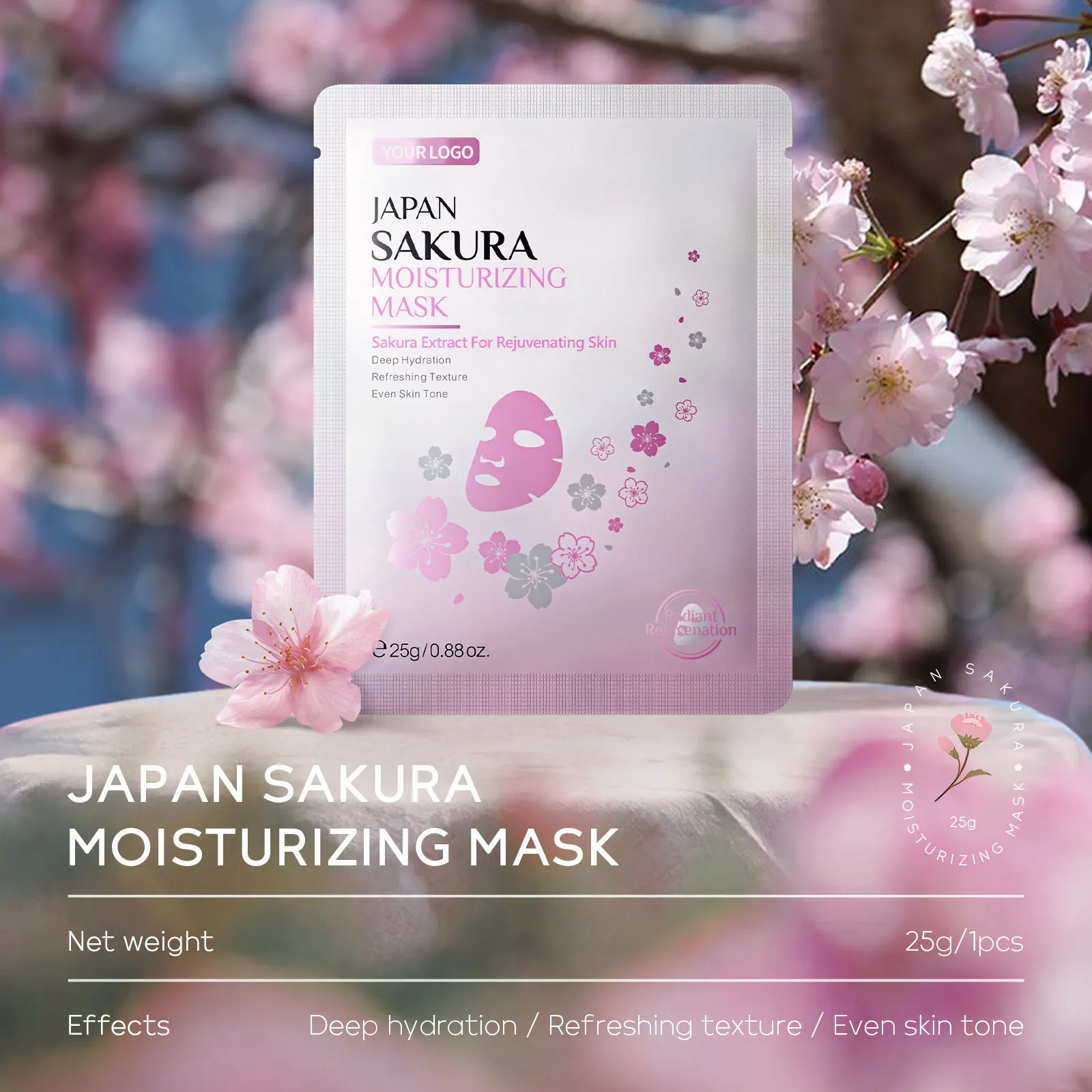 OEM Natural Japanese Sakura Facial Mask Brightening Hydrating Soothing Anti Oxidant for Mature Aging Skin Care Beauty Product
