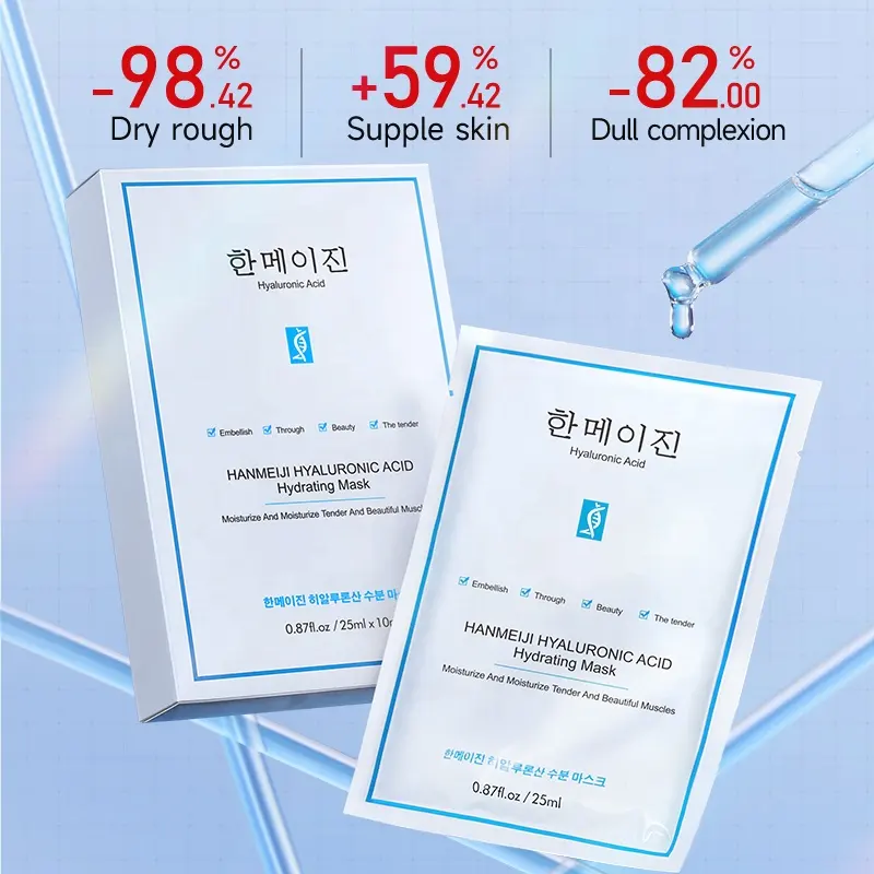 Private Label 10pcs/Box China Cotton Hydrating Hyaluronic Acid Facial Sheet Masks Moisture Supplementing Anti-wrinkle Nourishing