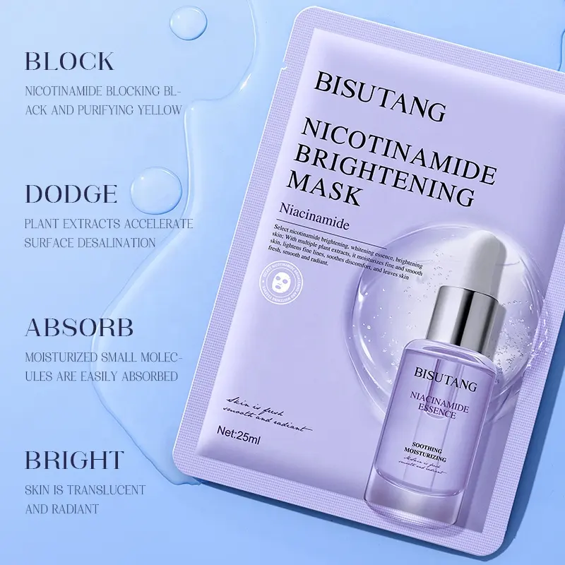 OEM Hot Sell 25ml Nicotinamide Whitening Hydrating Beauty Face Sheet Mask Hexapeptide Anti-Wrinkle Facial Mask