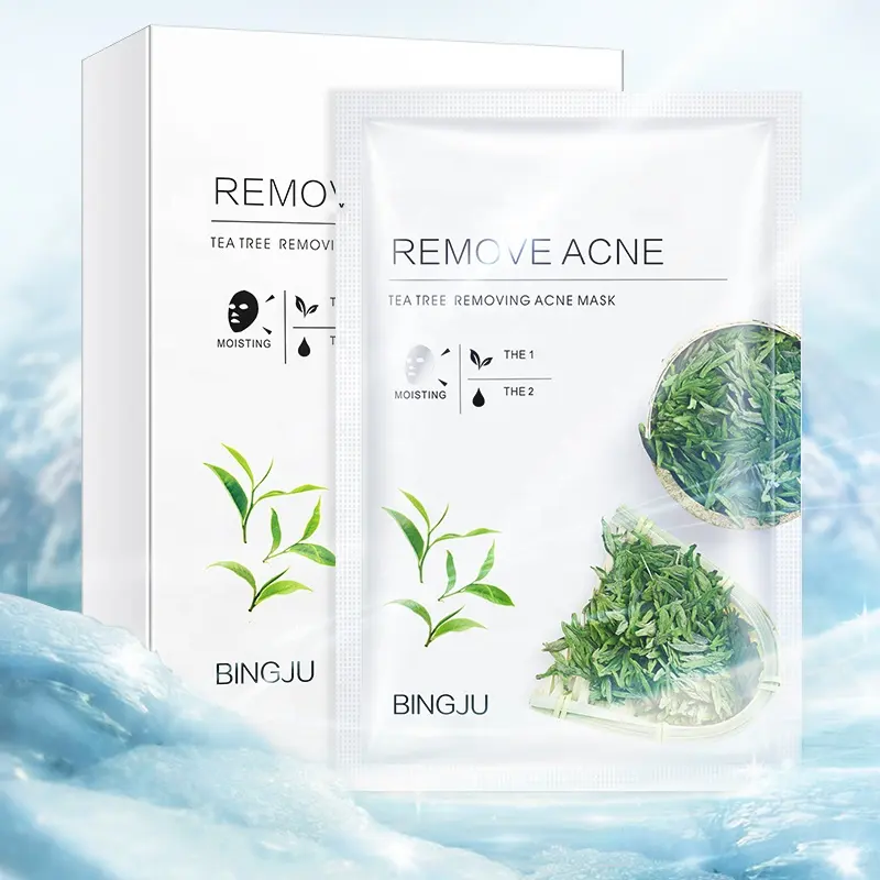 BINGJU Wholesale Box 8pcs Hyaluronic Acid Collagen Tea Tree Clay Mask Hydrate Balance Sebum Unisex Daily Facial Nourishing Care